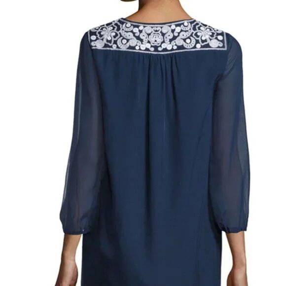 Diane von Furstenberg Maslyn Woven Shift Silk Dress Navy Size 2 - Picture 2 of 8